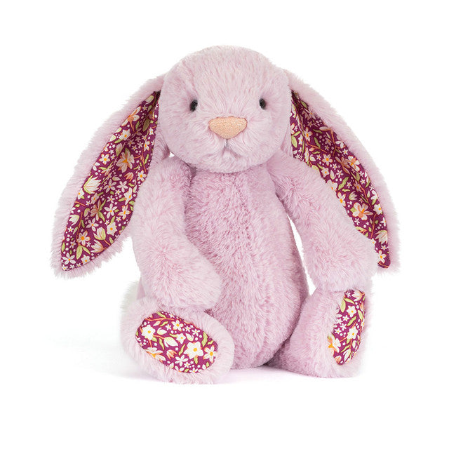 Eleganter Jellycat Thistlepop Blossom Luxe Bunny als Hase Plüschtier mit floralen Ohren und besonders weichem Fell, Vorderansicht