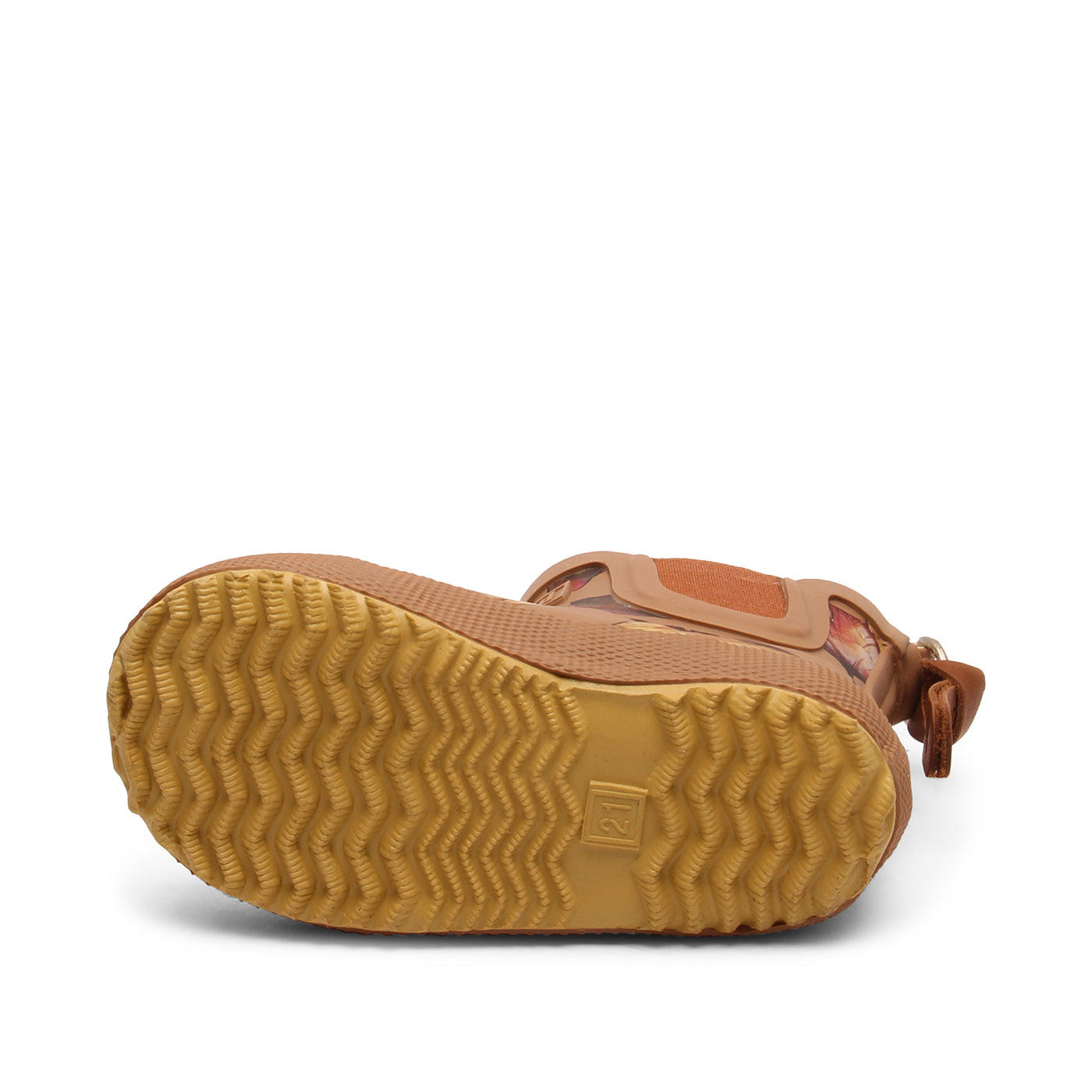 Lustige braune Bissgaard Gummistiefeletten mit Blumenmotiv. Ansicht der Sohle