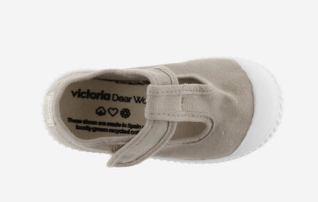 Victoria Vegane Baumwoll-Sandale Beige mit Klettverschluss - keks.