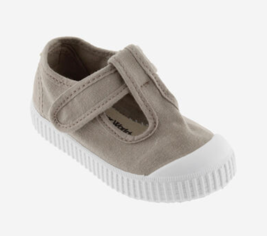 Victoria Vegane Baumwoll-Sandale Beige mit Klettverschluss - keks.