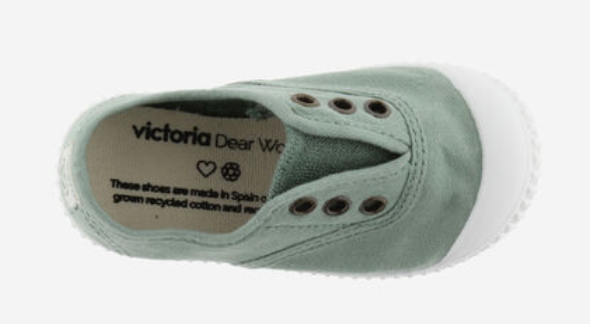 Victoria Vegane Baumwoll Halbschuhe in Jade mit Gummiband - keks.