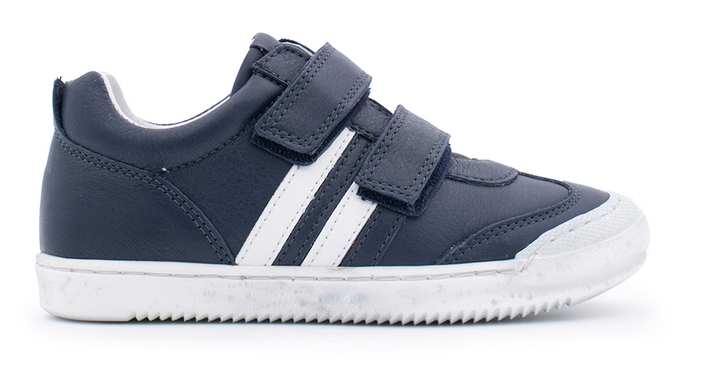 Cooler TELYOH Carter White Stripes Klett Halbschuh in blau. Kinderschuh mit Klettverschluss
