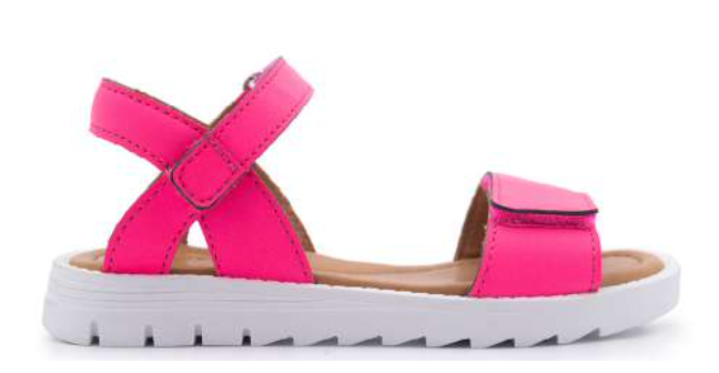 Flashy Kinder Kids Mädchen Klett Sandale in NEON pink fuxia. Kinderschuhe mit Klettverschluss Kinderschuhe aus Portugal flexible weiche Sohle