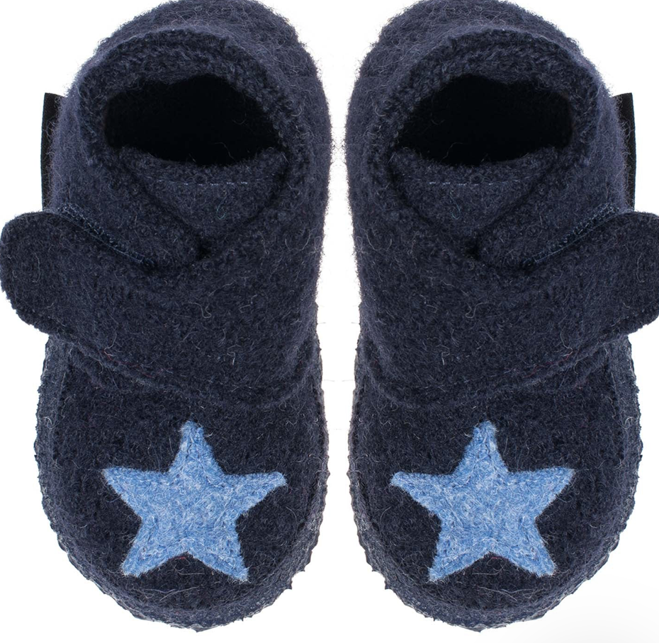 Nanga Stern Dunkelblau Kuschelige Hausschuhe aus Wolle mit Klett - keks.