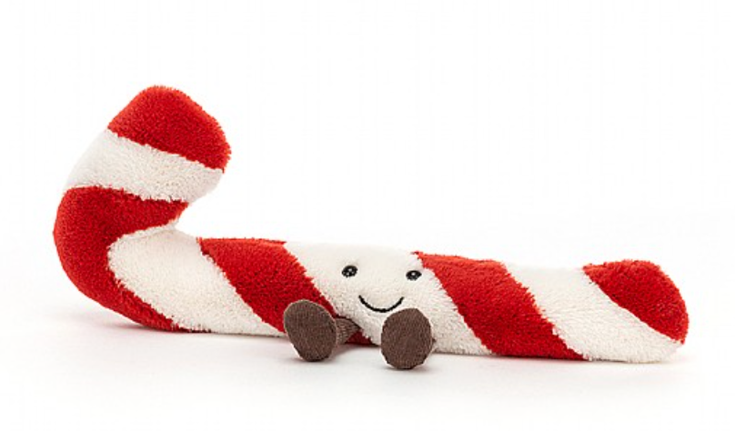 Weihnachtliches Kuscheliges Zuckerstange Kuscheltier von Jellycat in Rot Weiß, Ansicht von vorne