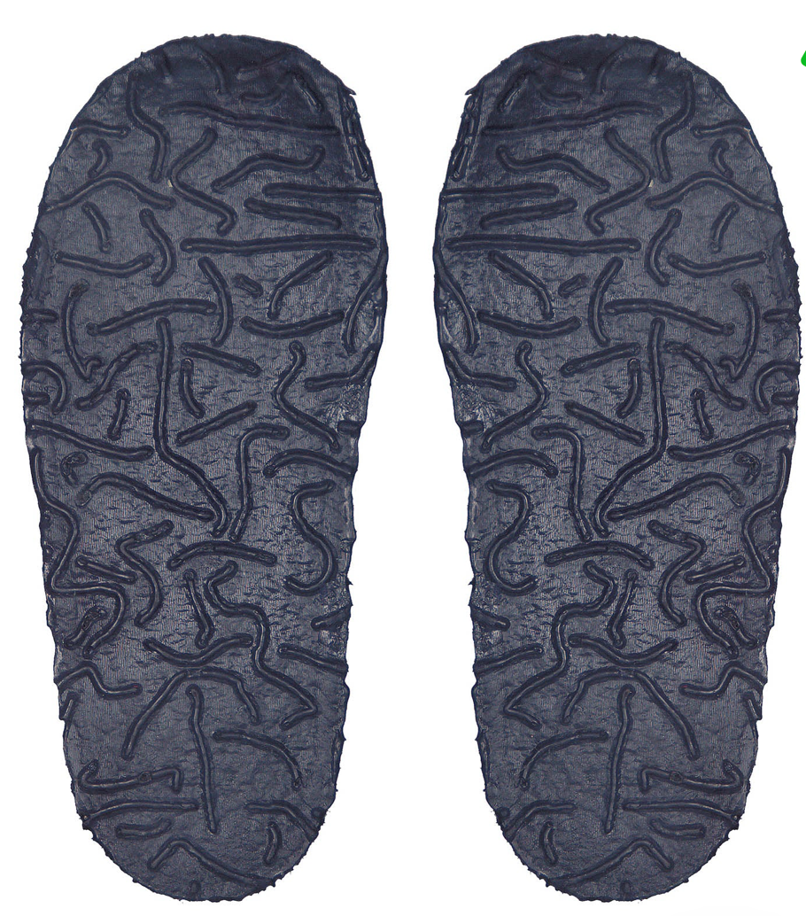 Nanga Kinderhausschuhe von unten, dunkelblaue Naturkautschuksohle