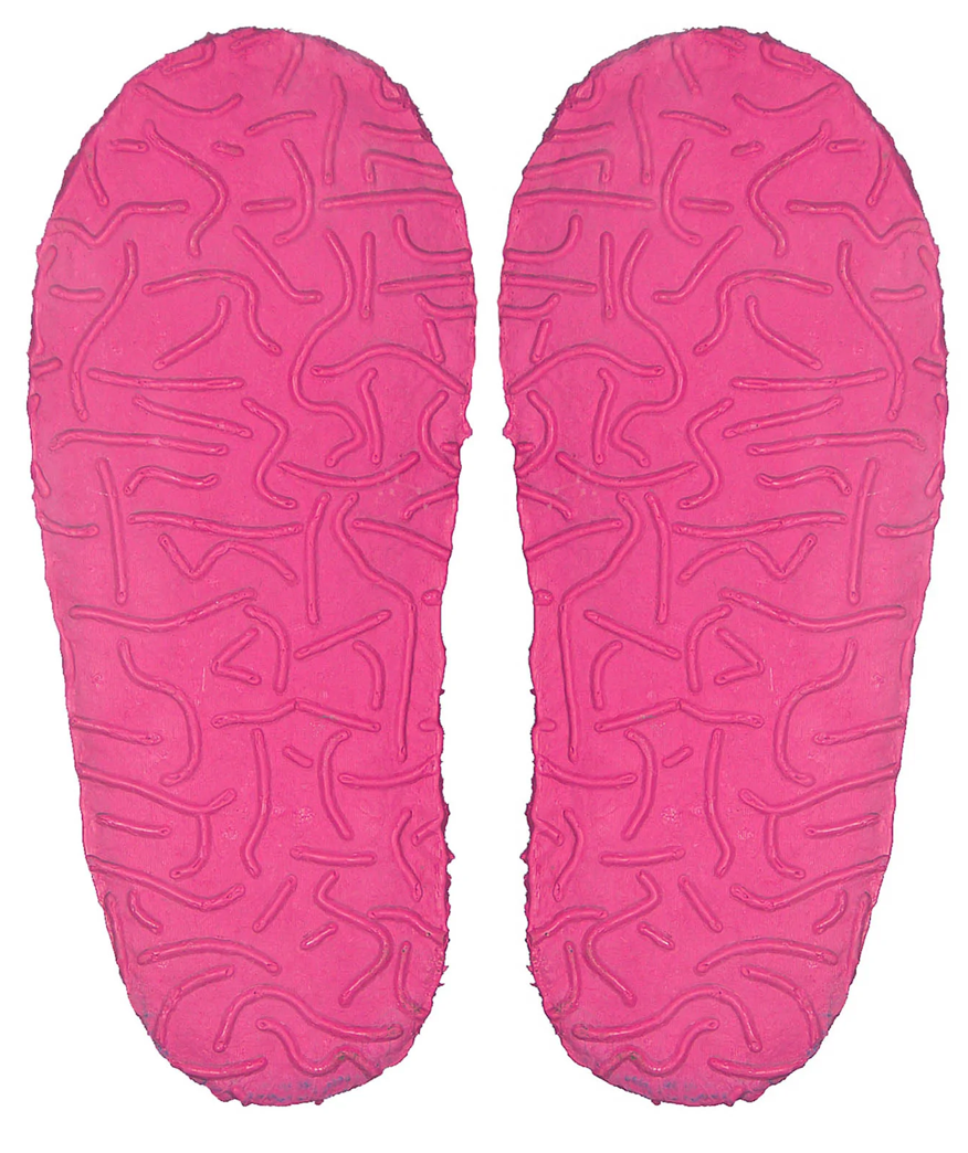 Nanga Kinderhausschuhe von unten, Pinke Naturkautschuksohle