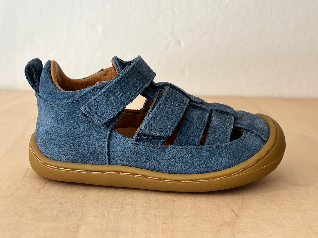 Telyoh Barefoot, wie Koel Barefoot bep yellow gelb Barfuß Sandale Barfußsandale Barefootsandale Barefootsandal jeans blau, Velour, Suede, Rauhleder , ein Schuh Foto seitlich