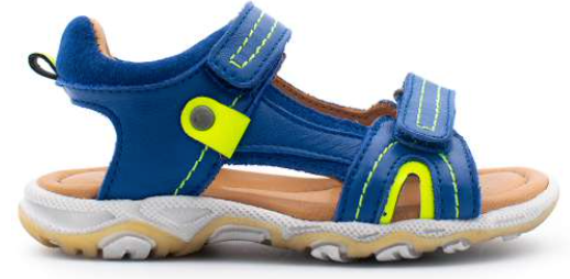 Coole Telyoh Mason Trekkingsandalen, Kindersandalen in Royal Blau mit gelben Details. Sportliche Kindersandalen mit Klettverschluss, flexible weiche Sohle mit Gripp, zum Klettern und zum Wandern, Foto 1 Schuh seitlich, Royalblau, Cobaltblau, mit Neongelb, Neon Yellow, Jungs, Boys, Mädchen, Girls, Kindersandale, für Kids, für Kinder, made in Portugal